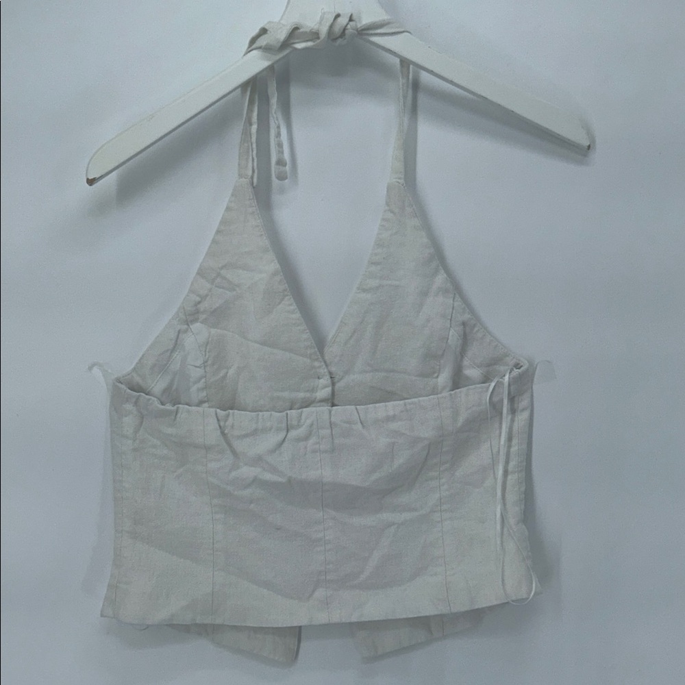 Bershka women’s Linen Blend Halter Crop Top Button Front White Size M - Picture 5 of 8